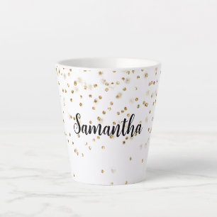 Caneca De Café Latte Girly Glam Dourado Sparkle Confetti Personalizada