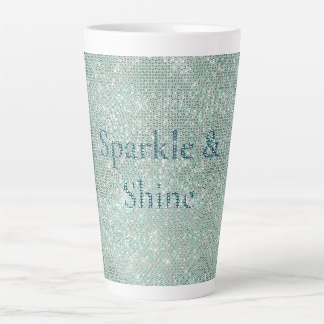 Caneca De Café Latte Girly Mint Glitzy Sparkle (Frente)