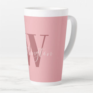 Caneca De Café Latte Girly Monograma e Nome cor-de-rosa vermelho