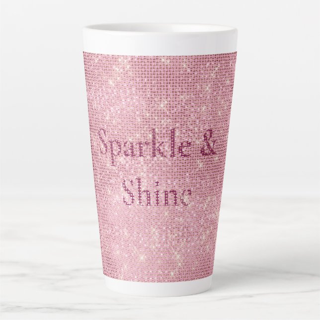 Caneca De Café Latte Girly Pink Burgundy Glitzy Sparkle (Frente)