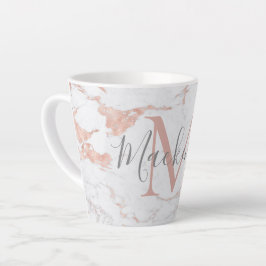 Caneca De Café Latte Girly Trendy Rosa Gold Marble Monograma