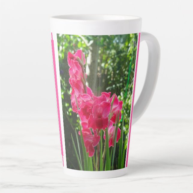 Caneca De Café Latte Gladiolus Flowers Collage Latte Mug (Ângulo direito)