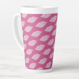 Caneca De Café Latte Glam Diamantes Rosa Lábios Kiss XOXO