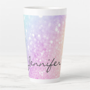 Caneca De Café Latte Glam Iridescente, Colorida Personalizada com Lâmp