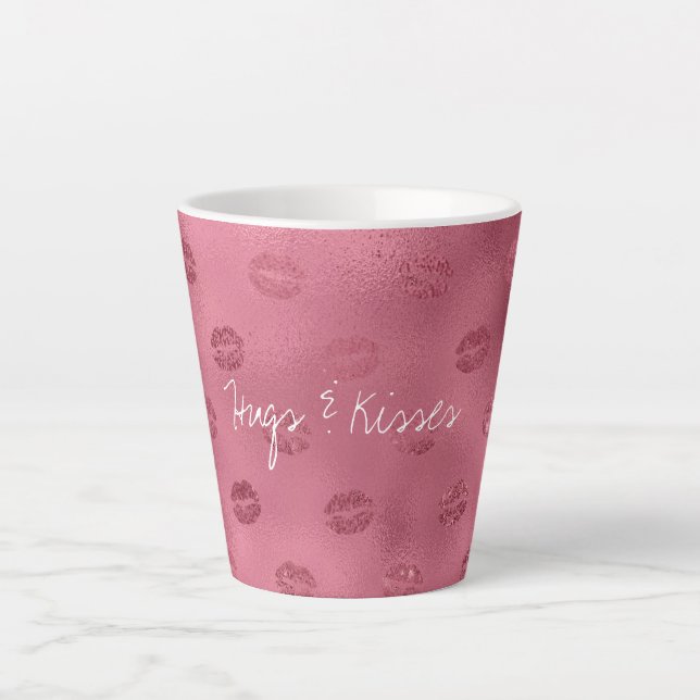 Caneca De Café Latte Glam Red Lábios Kiss (Frente)
