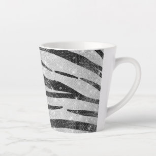 Caneca De Café Latte Glamorous Black White Glitter Zebra Stripe