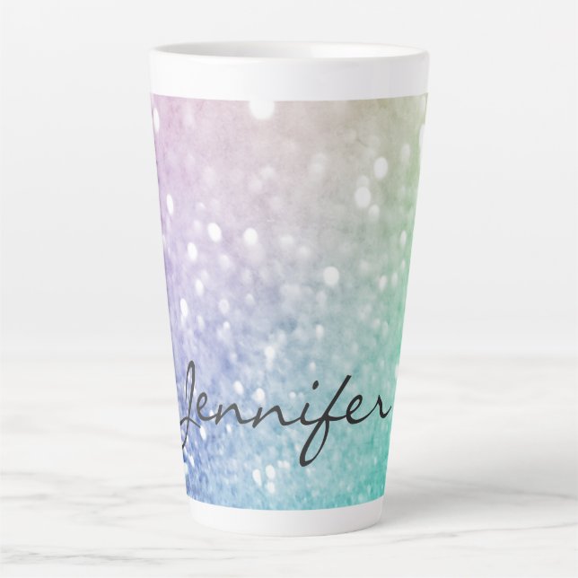 Caneca De Café Latte Glitter de Pastel Fundo de BokehGlitant (Frente)