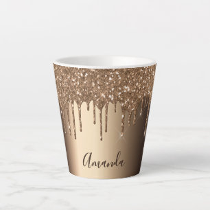 Caneca De Café Latte Glitter goteja o nome do sparkle de cobre