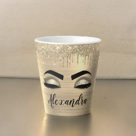 Caneca De Café Latte Glitter Sparkle Eyelashes Dourado Nome do Monogram
