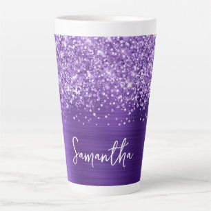 Caneca De Café Latte Glittery Ametyst Purple Glam Name