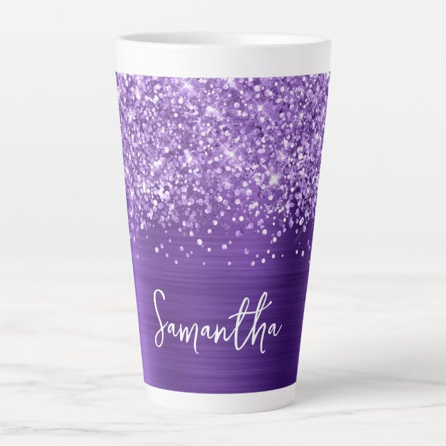Caneca De Café Latte Glittery Ametyst Purple Glam Name (Frente)