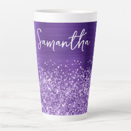 Caneca De Café Latte Glittery Ametyst Purple Glam Name