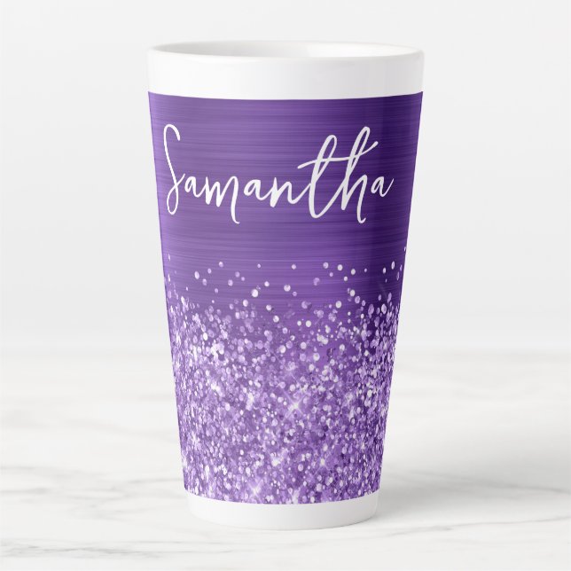 Caneca De Café Latte Glittery Ametyst Purple Glam Name (Frente)