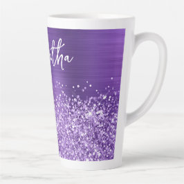 Caneca De Café Latte Glittery Ametyst Purple Glam Name