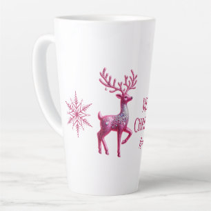 Caneca De Café Latte Glittery Pink Deer Merry Christmas Name