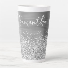 Caneca De Café Latte Glittery Silver Glam Name