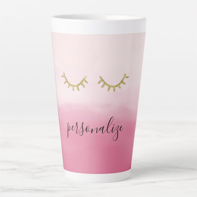 Caneca De Café Latte Glitz Eyelashes Rosa Glitz Dourado (Frente)