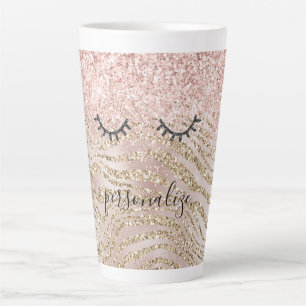 Caneca De Café Latte Glitzy Black Eyelashes Blush Zebra Glitter