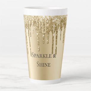 Caneca De Café Latte Glitzy Dourado Sparkle Glitter Drives Aniversário