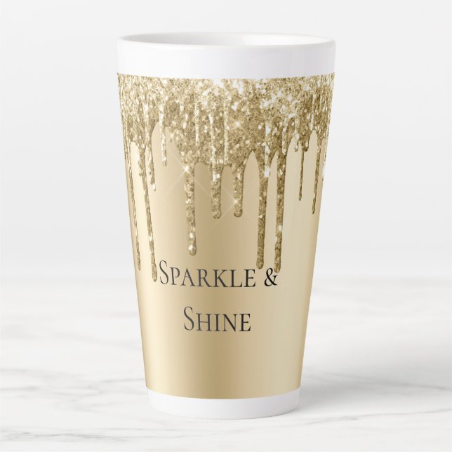 Caneca De Café Latte Glitzy Dourado Sparkle Glitter Drives Aniversário (Frente)