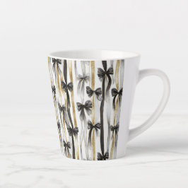 Caneca De Café Latte Glitzy Gold Silver Black Ribbons Bows