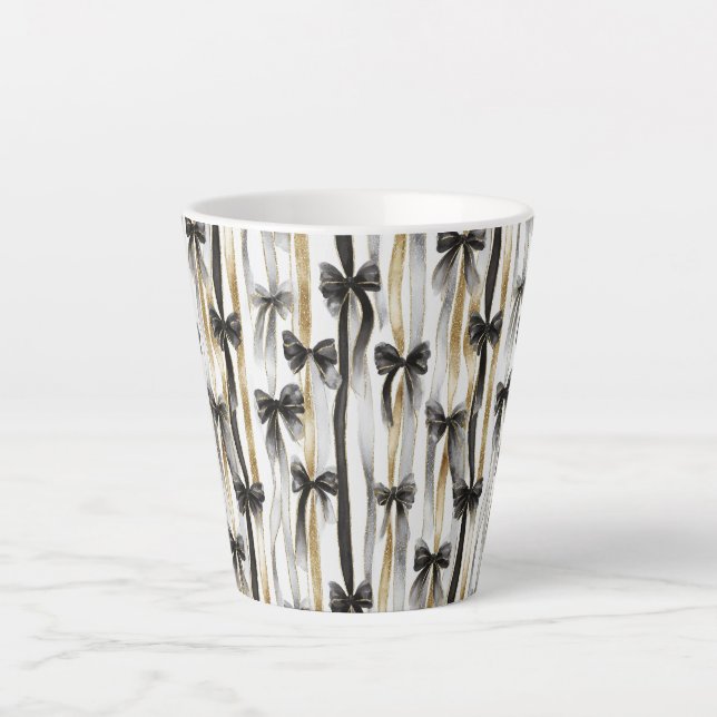 Caneca De Café Latte Glitzy Gold Silver Black Ribbons Bows (Frente)