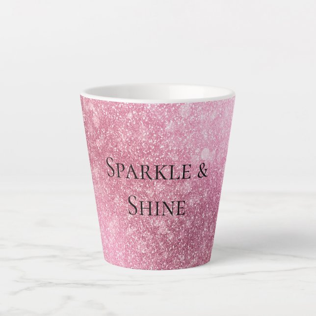 Caneca De Café Latte Glitzy Sparkle Rosa Personalizado (Frente)