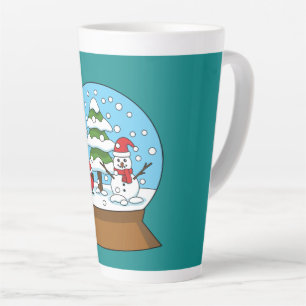 Caneca De Café Latte Globo de Neve com Cardeal Snowman e Pine Tree