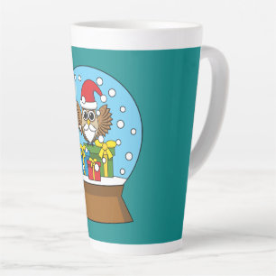 Caneca De Café Latte Globo de Neve com Santa Claus Owl