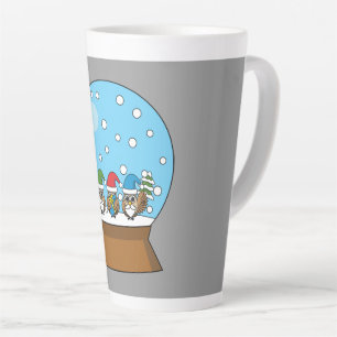 Caneca De Café Latte Globo de Neve com Três Corujas Gnomo