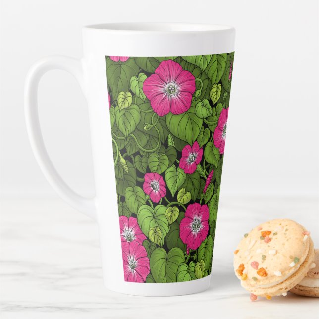 Caneca De Café Latte Glória da manhã em rosa e verde (In Situ)