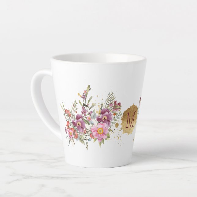 Caneca De Café Latte Glorioso Flor Garland Personalizado (Ângulo esquerdo)