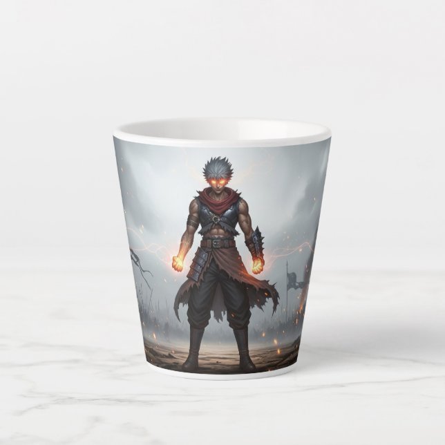 Caneca De Café Latte Glowing Fists | Dark Anime Warrior Mug (Frente)