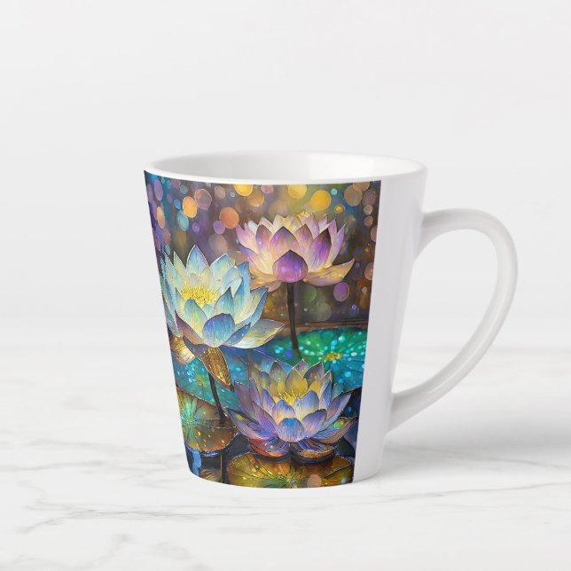 Caneca De Café Latte Glowing Lotus Flowers Trio (Direita)