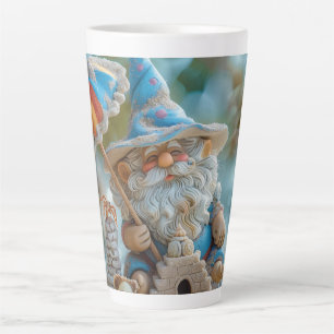Caneca De Café Latte Gnomo de praia bonito com um guarda-chuva