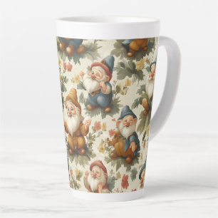 Caneca De Café Latte Gnomo e design de flores