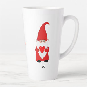 Caneca De Café Latte Gnomo Fofo Vestido de Vermelho com Coração