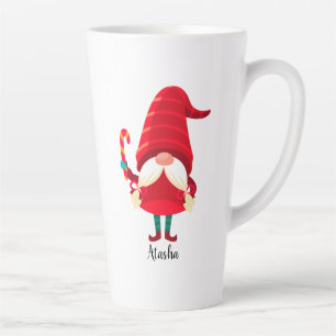 Caneca De Café Latte Gnomo Natal Segurando Uma Canela De Doces