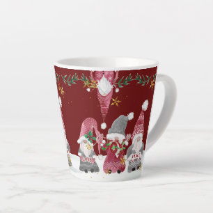 Caneca De Café Latte Gnomos de Natal Burgundy Adoram Folhagem de Joy Pa