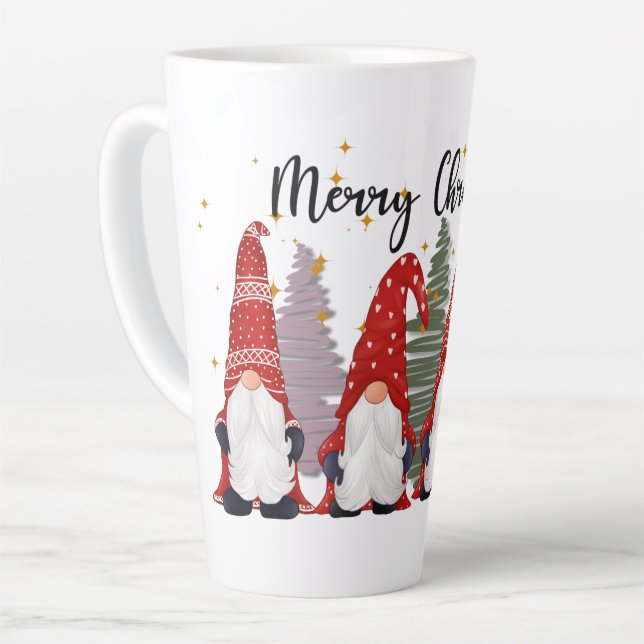 Caneca De Café Latte Gnomos de Natal Festivos Latte Mug (Ângulo esquerdo)