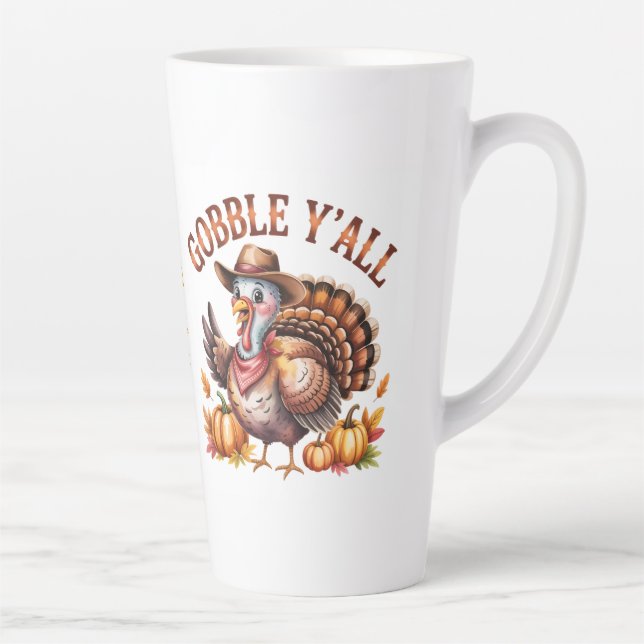 Caneca De Café Latte Gobble y'all western Thanksgiving  (Direita)