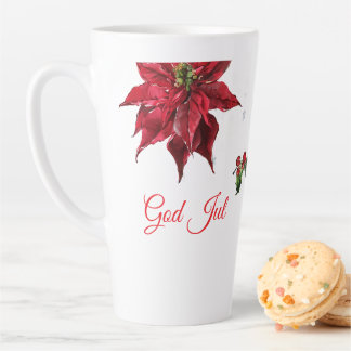 Caneca De Café Latte God Jul Christmas Stocking – Festive Poinsettia 