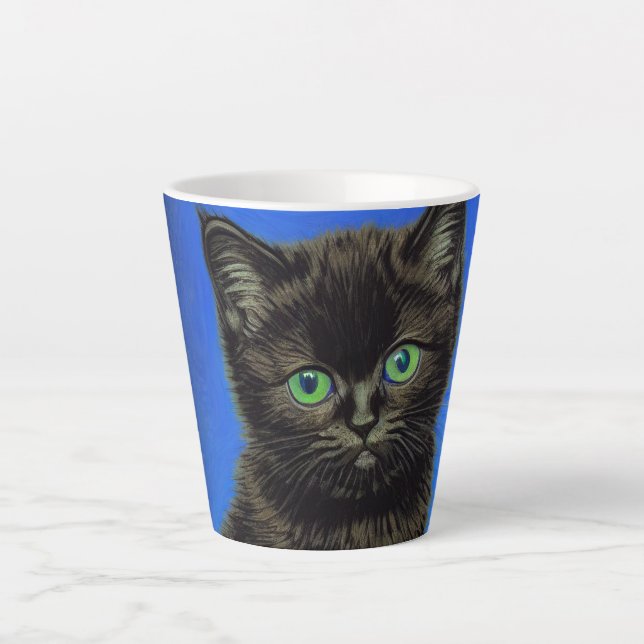 Caneca De Café Latte Gogh Style Black Kitten (Frente)