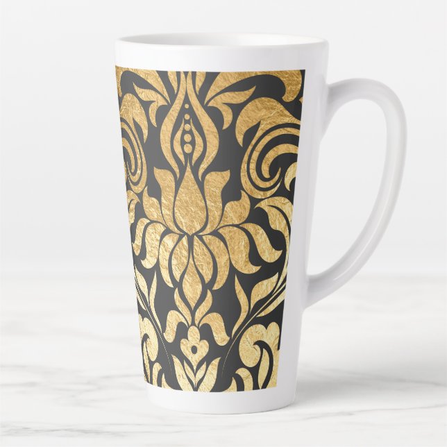 Caneca De Café Latte Gold Damask (matching journal available) (Direita)