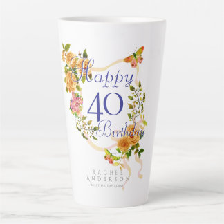 Caneca De Café Latte Gold Rose Ribbon 40th Birthday