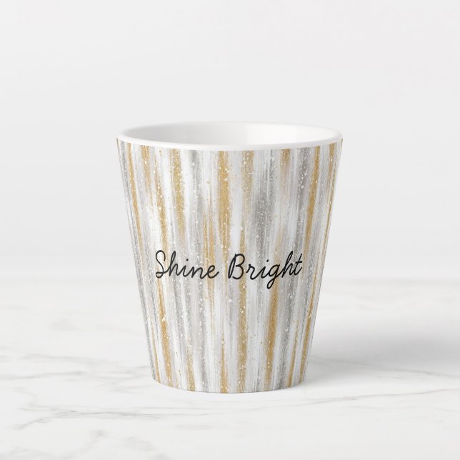 Caneca De Café Latte Gold Silver Stripes Christmas Celebration Birthday (Frente)