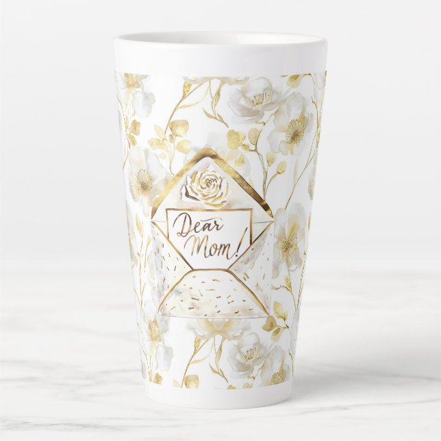 Caneca De Café Latte Gold White Floral Mom Christmas (Frente)