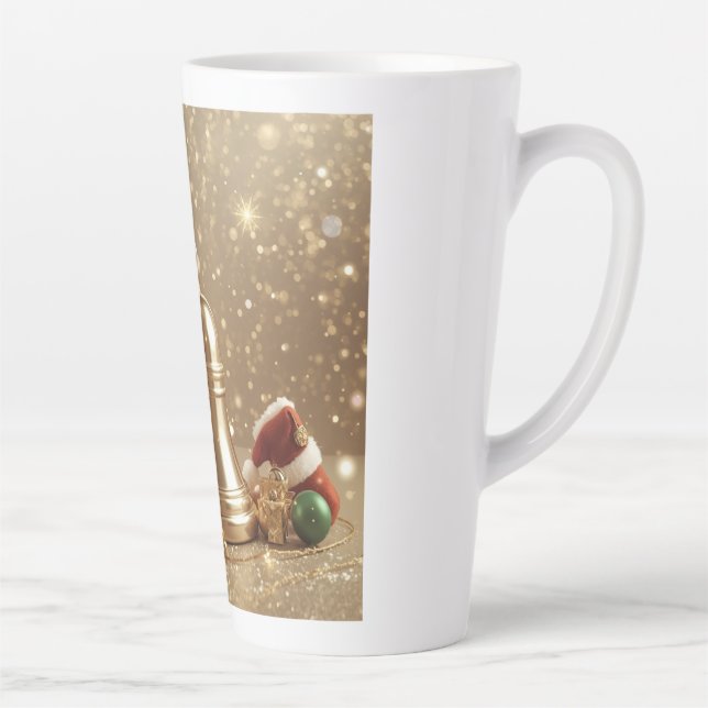 Caneca De Café Latte Golden Christmas Bell Latte Mug Holiday Design (Direita)
