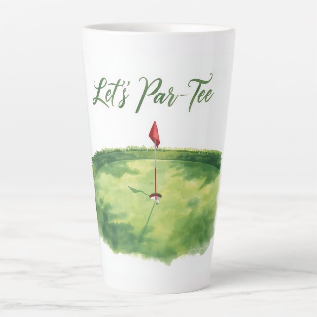 Caneca De Café Latte Golfe Vamos Par tee com bandeira de golfe no verde (Frente)