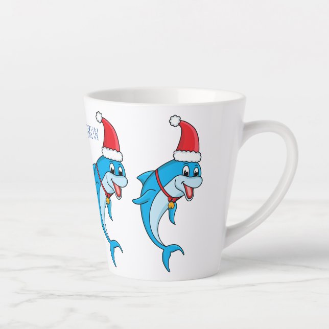Caneca De Café Latte Golfinho bonito com desenho animado de Papai Noel (Direita)